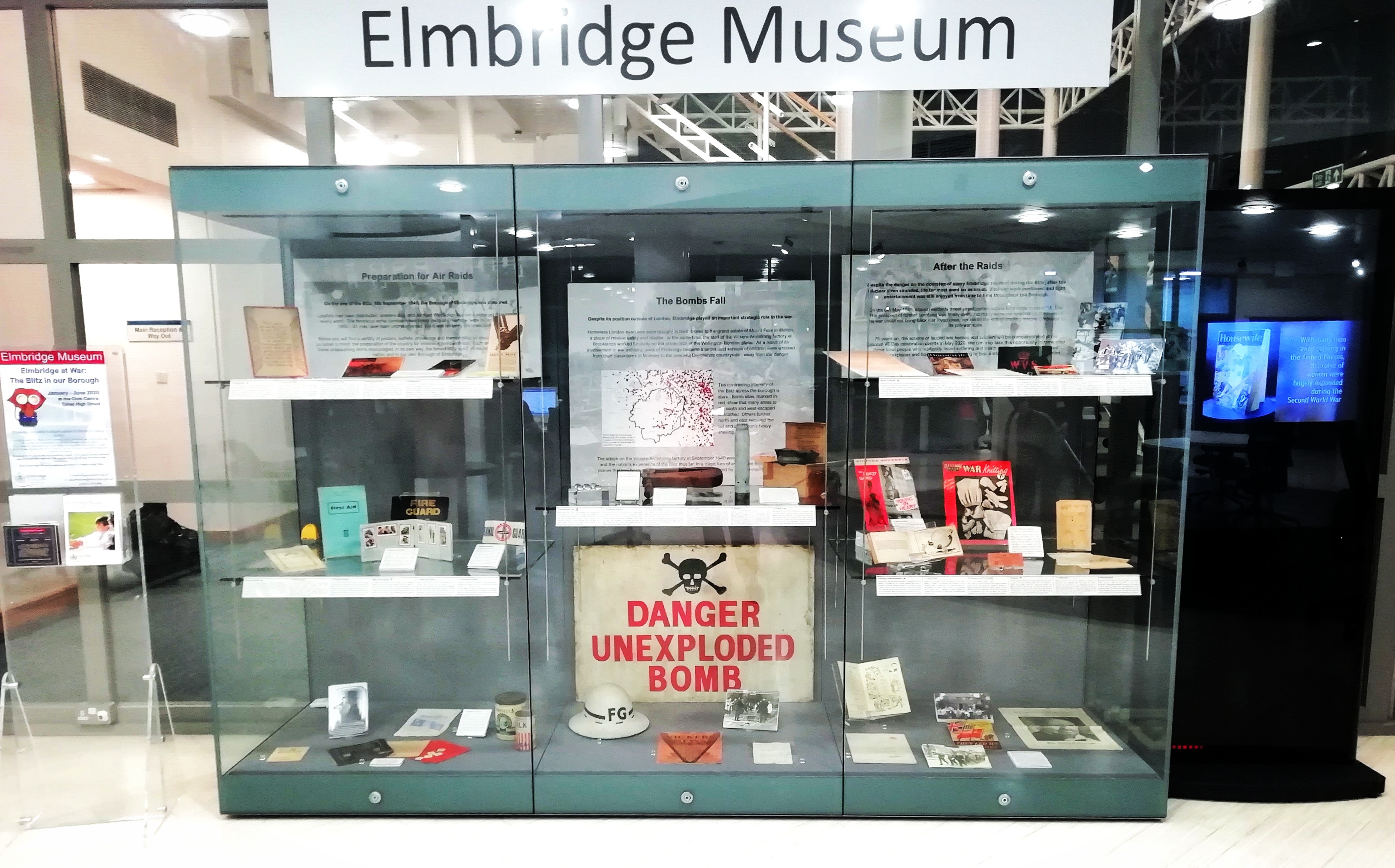 Elmbridge Museum's 'Elmbridge at War: The Blitz in our Borough' exhibition at the Civic Centre, Esher, in January 2020.